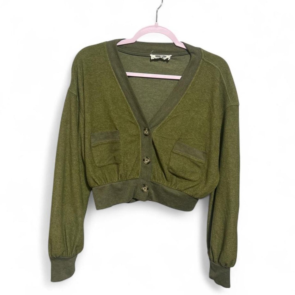 Double Zero Cropped Fleece Cardigan Sweater - M